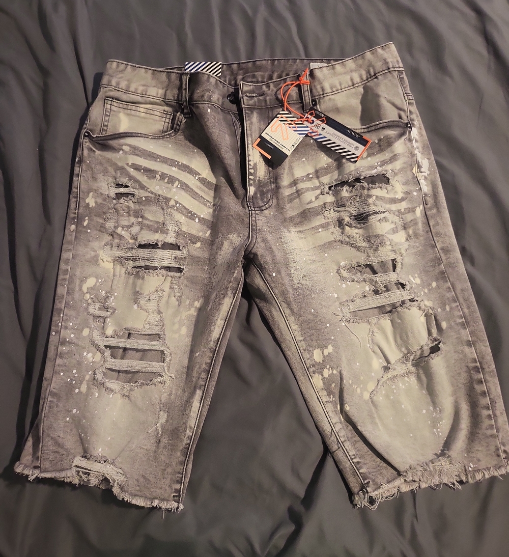 Men's Distressed Grey Ripped Denim Shorts